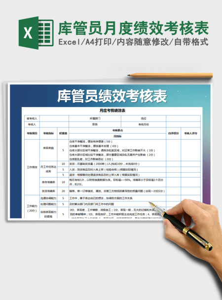 2021年库管员月度绩效考核表免费下载