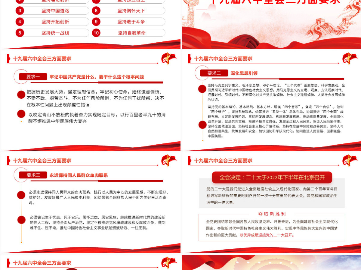 六中全会红色简洁风深入解读十九届六中全会会议精神及其公报全文内容党员学习党课课件PPT-含讲稿 六中全会红色简洁风深入解读十九届六中全会会议精神及其公报全文内容党员学习党课课件PPT-含讲稿