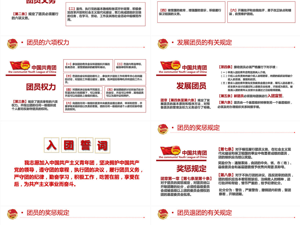 中国共青团团章学习解读红色大气共青团团支部主题党课课件模板PPT