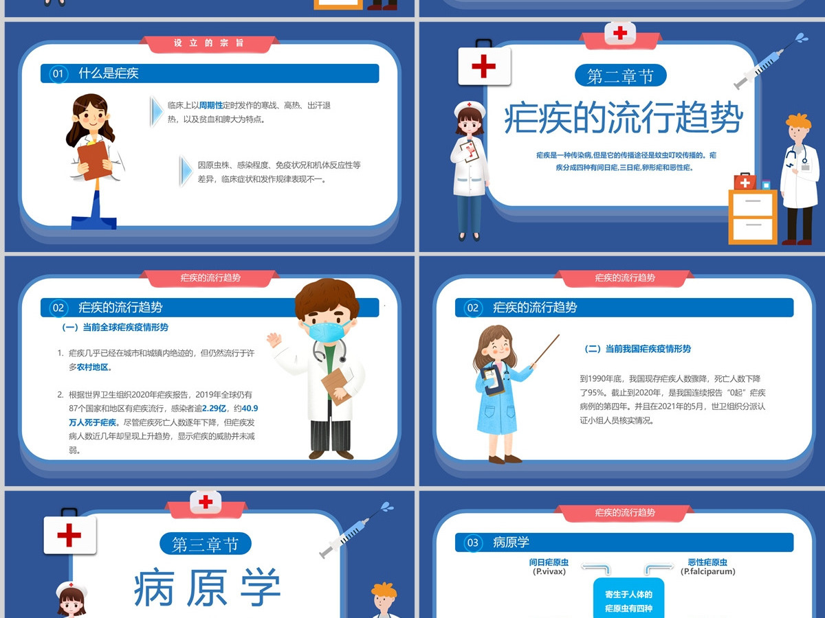 2022医疗医院疟疾卡通简约风预防医护学生汇报培训讲课PPT
