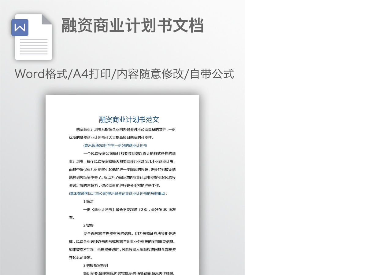 融资商业计划书文档 融资商业计划书文档