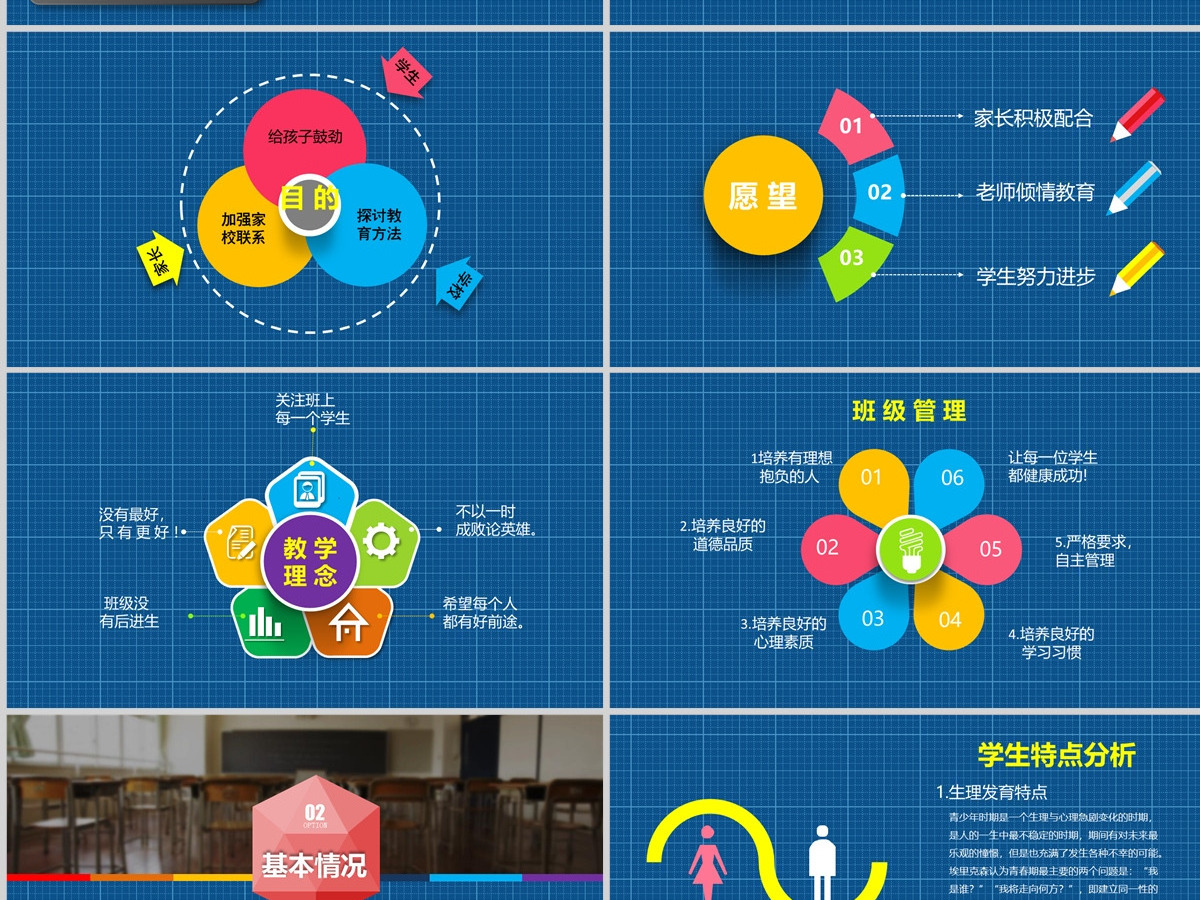 蓝色高中三年级家长会PPT模板