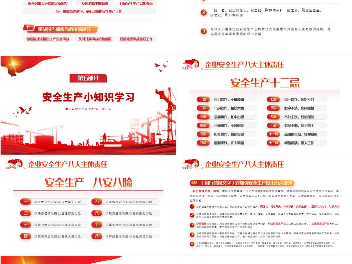 遵守安全生产法当好第一责任人红色大气风2022安全生产月宣传安全教育课件模板PPT