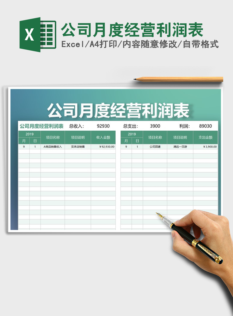 2021年公司月度经营利润表