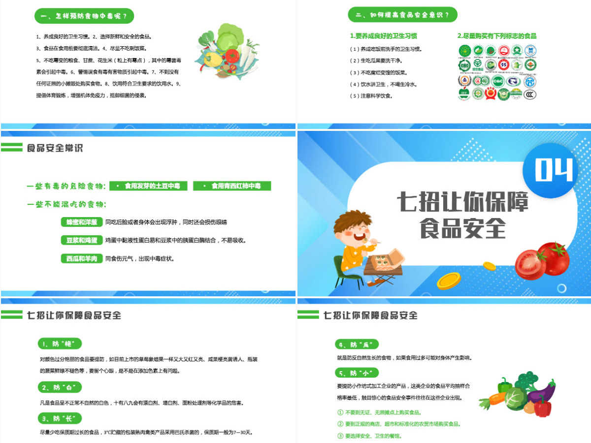 2022合理营养健康一生卡通风中国学生营养日主题班会课件模板PPT