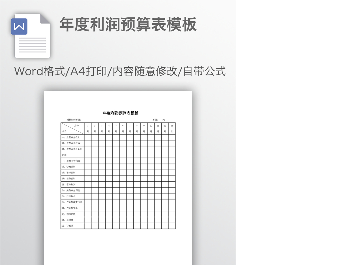 年度利润预算表模板 年度利润预算表模板