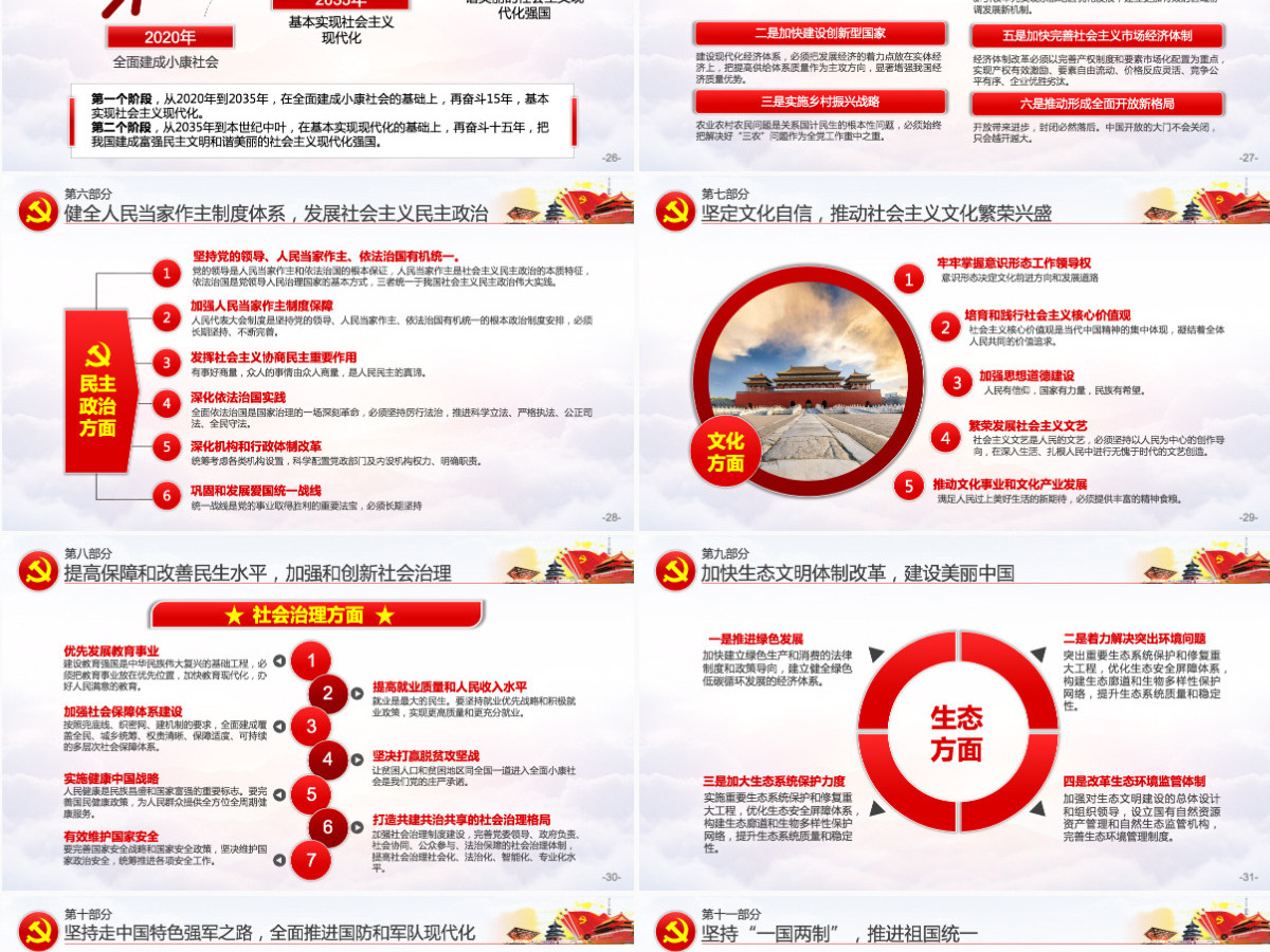2019中国风学习贯彻十九大会议精神党支部党员党课学习PPT模板-含讲稿