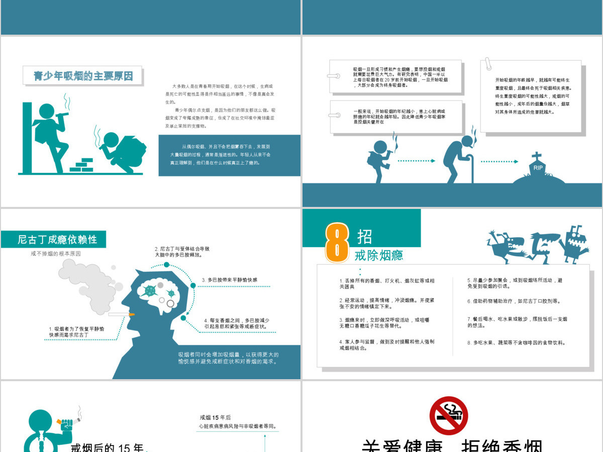 原创世界禁烟日主题班会无烟日宣传PPT模板-版权可商用