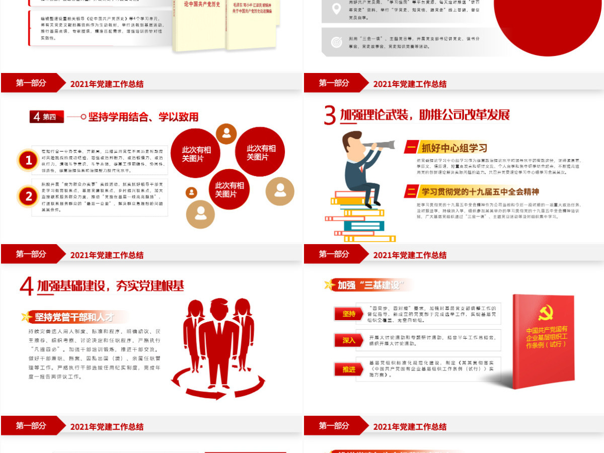 红色简洁党政工作总结国企党委2021党建工作总结及2022工作计划党支部汇报PPT模板-含讲稿 红色简洁党政工作总结国企党委2021党建工作总结及2022工作计划党支部汇报PPT模板-含讲稿