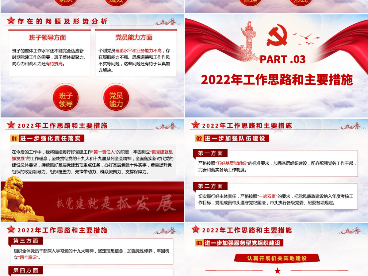2022基层党建工作总结汇报红色党政风党员干部不忘初心牢记使命工作总结专题党课课件模板PPT