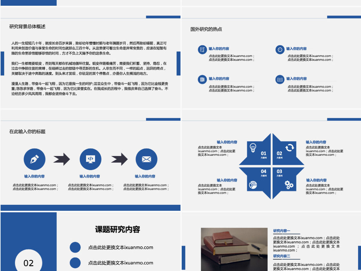 蓝色简约学术汇报工作总结PPT模板