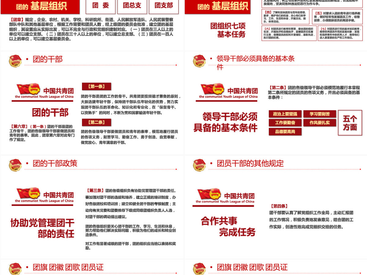 中国共青团团章学习解读红色大气共青团团支部主题党课课件模板PPT