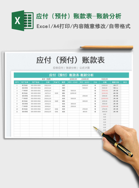 2021应付（预付）账款表-账龄分析免费下载