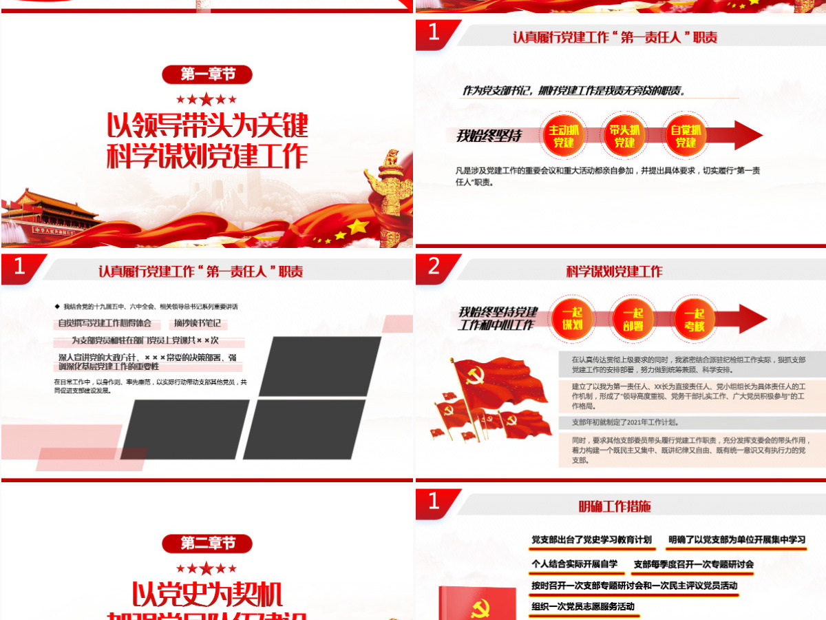 红色党政风2022党支部书记抓基层党建述职报告基层党组织党支部书记党员干部党建工作述职报告专题党课课件PPT-含讲稿