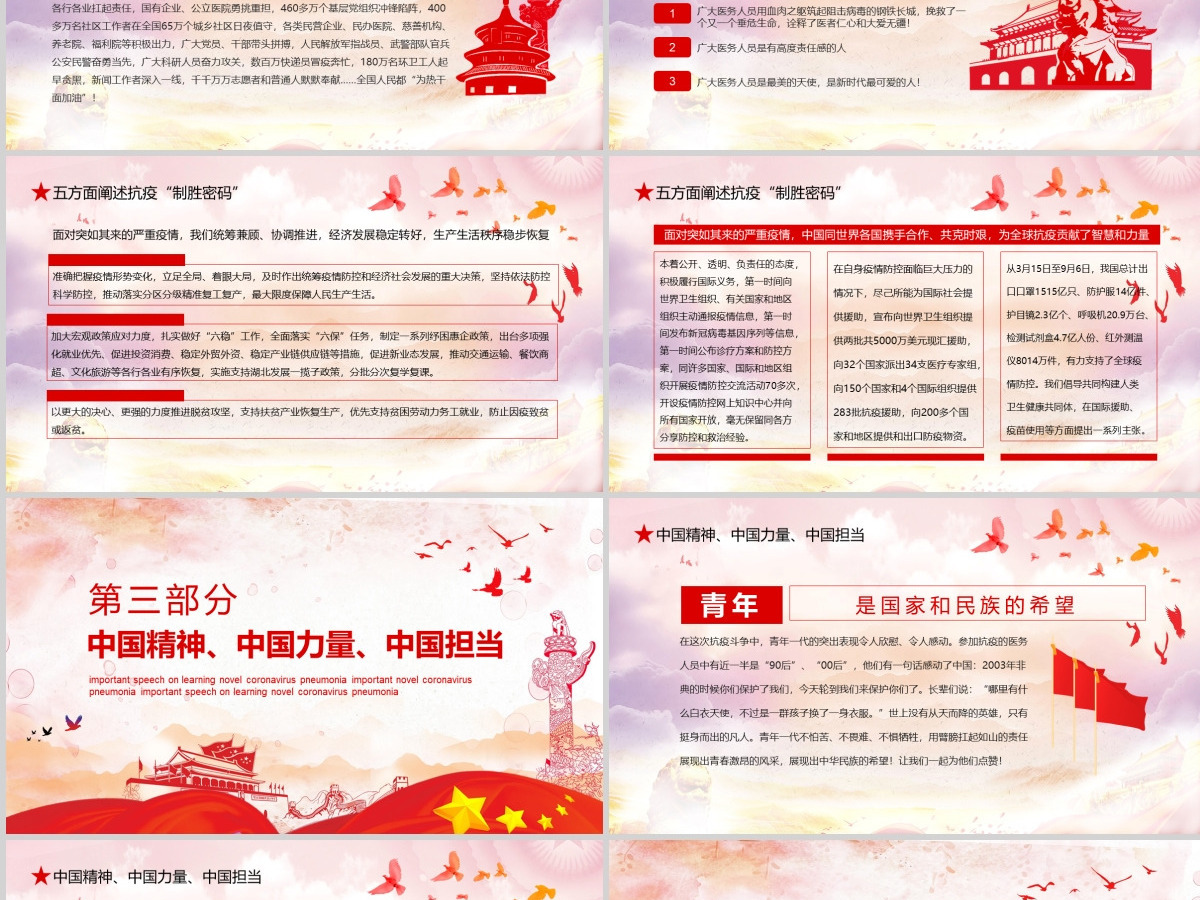 学习全国抗击新冠肺炎疫情表彰大会重要讲话PPT模板-含讲稿