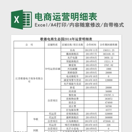 电商运营明细表Excel