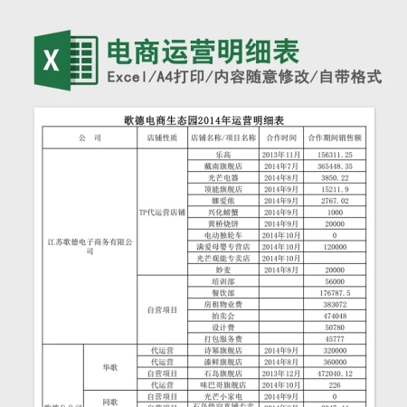 电商运营明细表Excel 电商运营明细表Excel