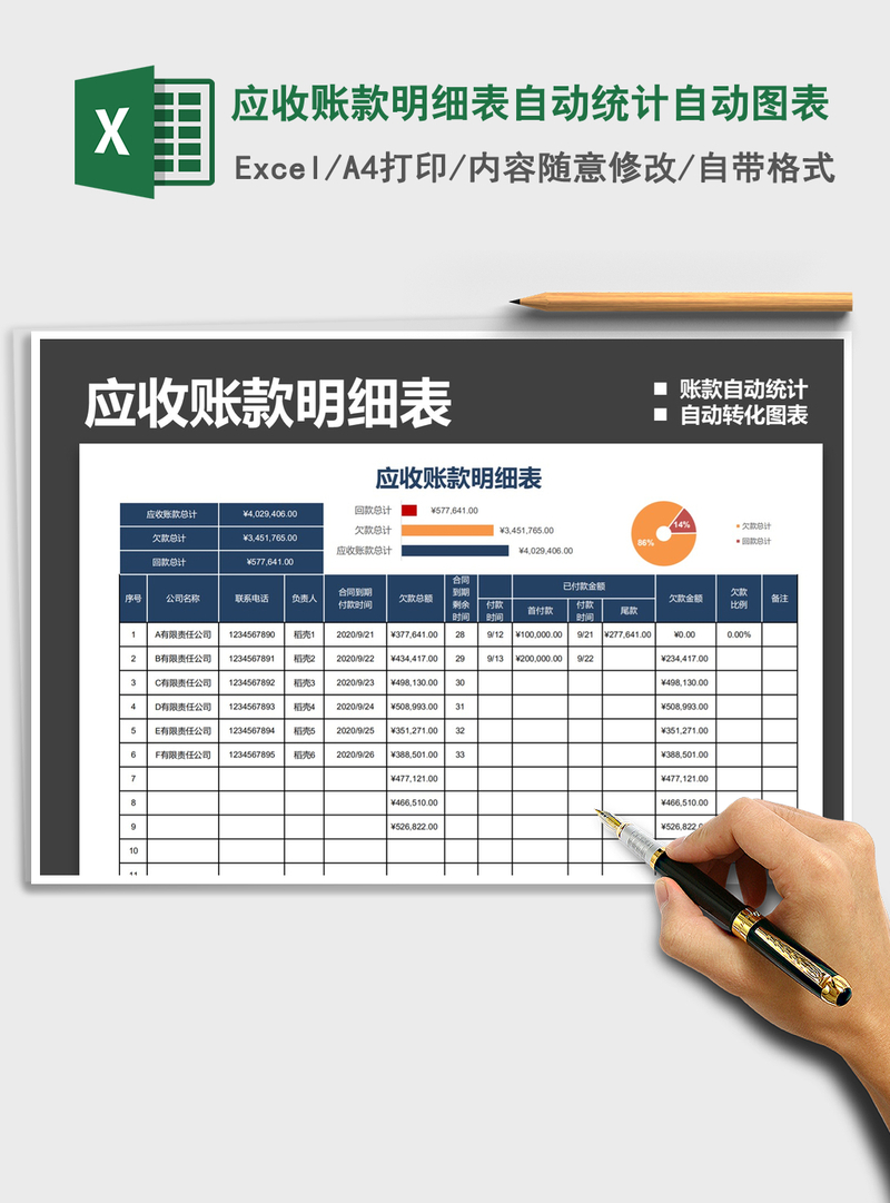 2021年应收账款明细表自动统计自动图表 2021年应收账款明细表自动统计自动图表