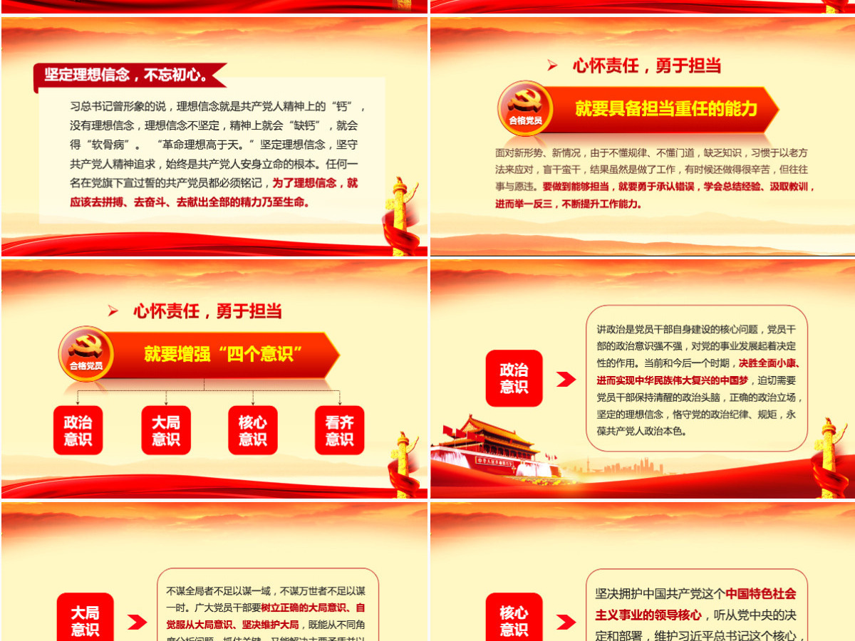 心怀责任勇于担当喜迎十九大党员党课PPT-含讲稿