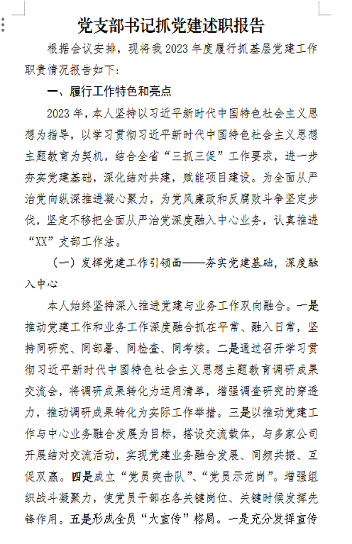 党支部书记述职报告