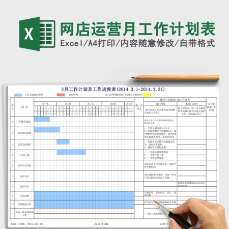 网店运营月工作计划表Excel
