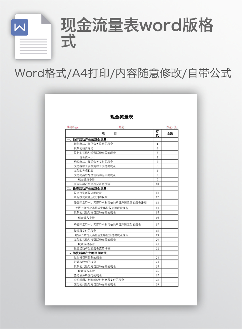 现金流量表word版格式 现金流量表word版格式