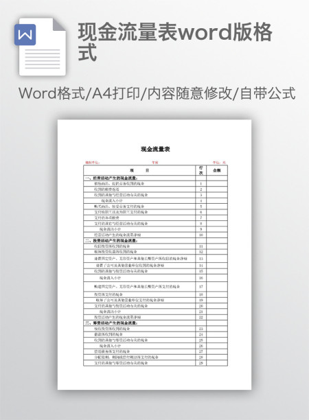 现金流量表word版格式 现金流量表word版格式