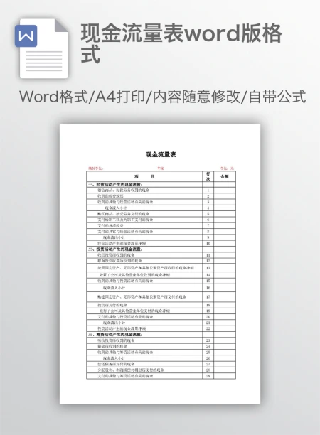 现金流量表word版格式 现金流量表word版格式
