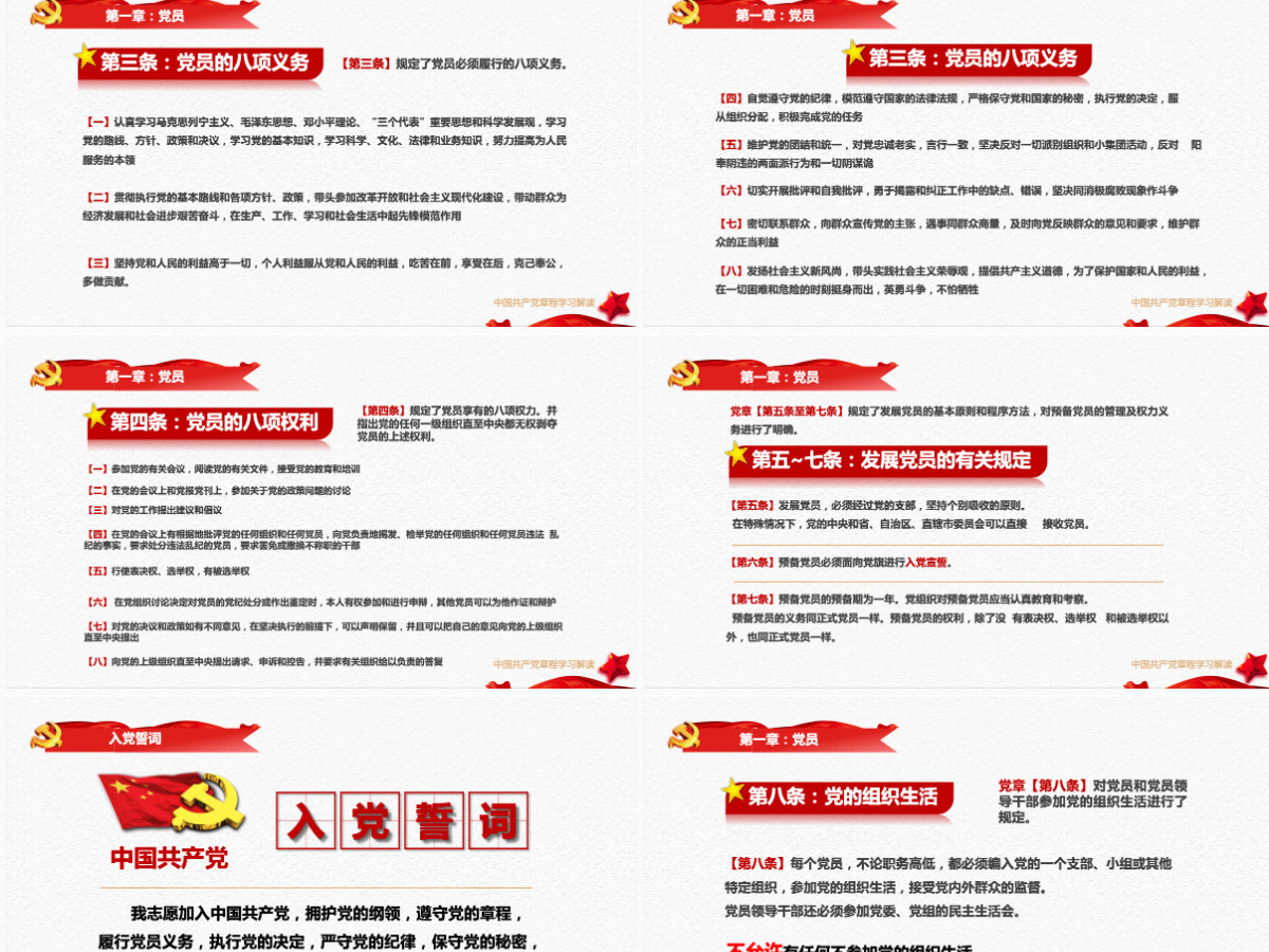 中国共产党章程党章党规学习解读PPT模板幻灯片