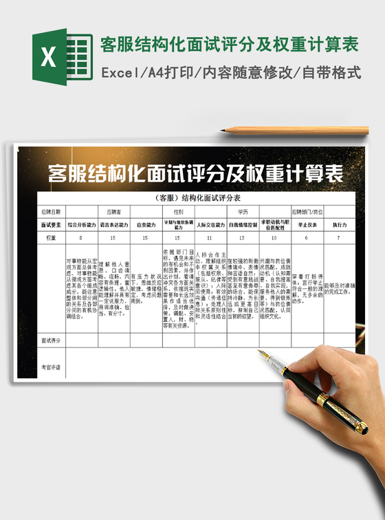 2021年客服结构化面试评分及权重计算表