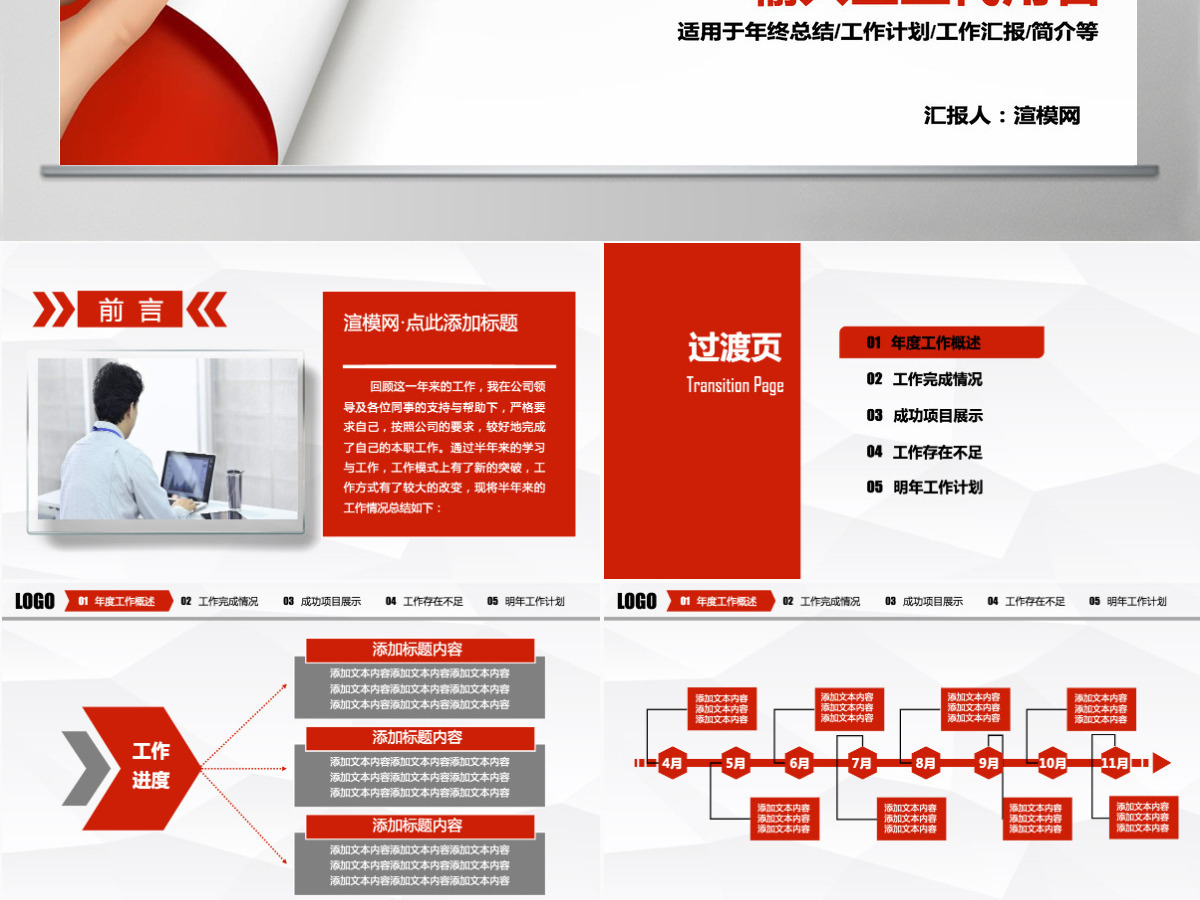 2021红色工作总结工作汇报PPT模板