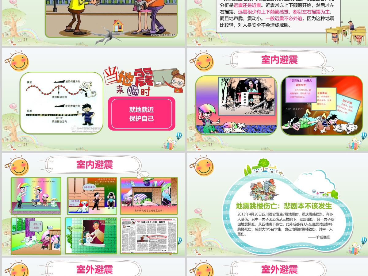 清新可爱防震减灾应急知识宣传活动PPT模板