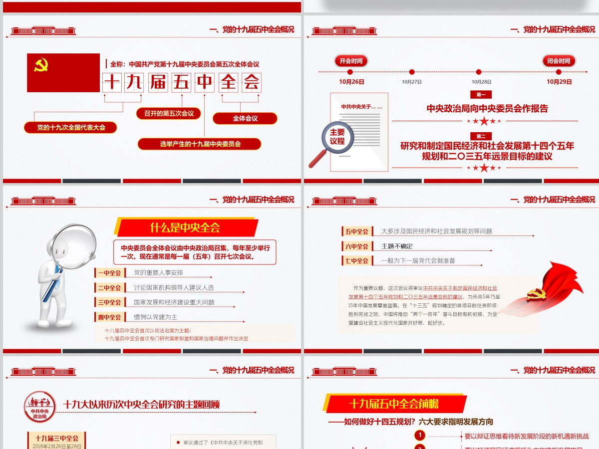 简洁大气十九届五中全会精神解读十四五规划党课PPT-含讲稿