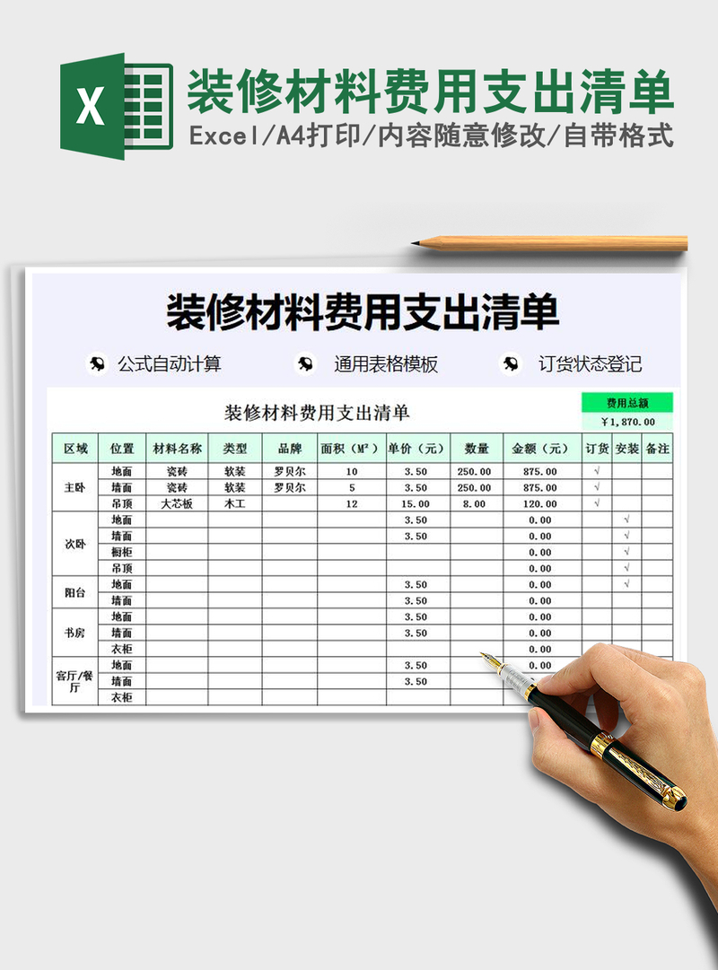 2021年装修材料费用支出清单