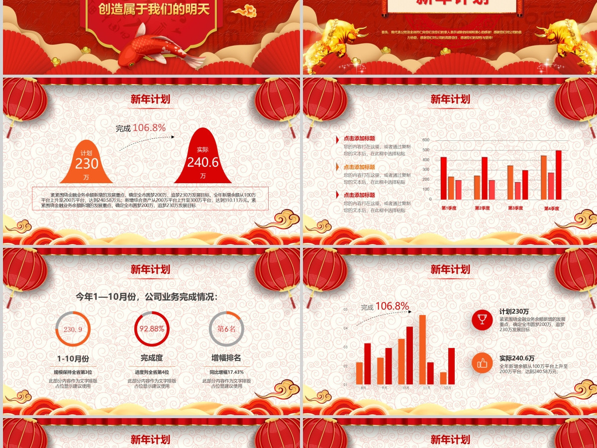 中国风牛年喜庆灯笼2021企业迎新晚会员工颁奖典礼PPT模板 中国风牛年喜庆灯笼2021企业迎新晚会员工颁奖典礼PPT模板