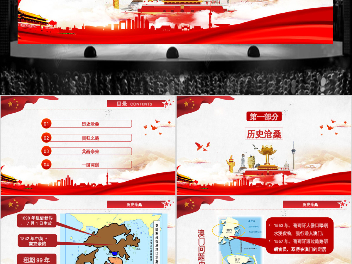 原创党政党课解读香港和澳门回归祖国PPT模板-版权可商用