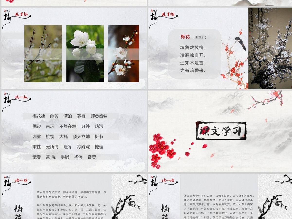 小学语文课件PPT模板 梅花魂读书分享教师说课老师讲课古诗寓言公开课