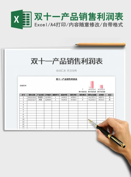 2021双十一产品销售利润表免费下载