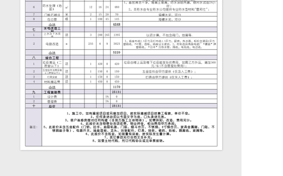 工程报价单excel表格模板