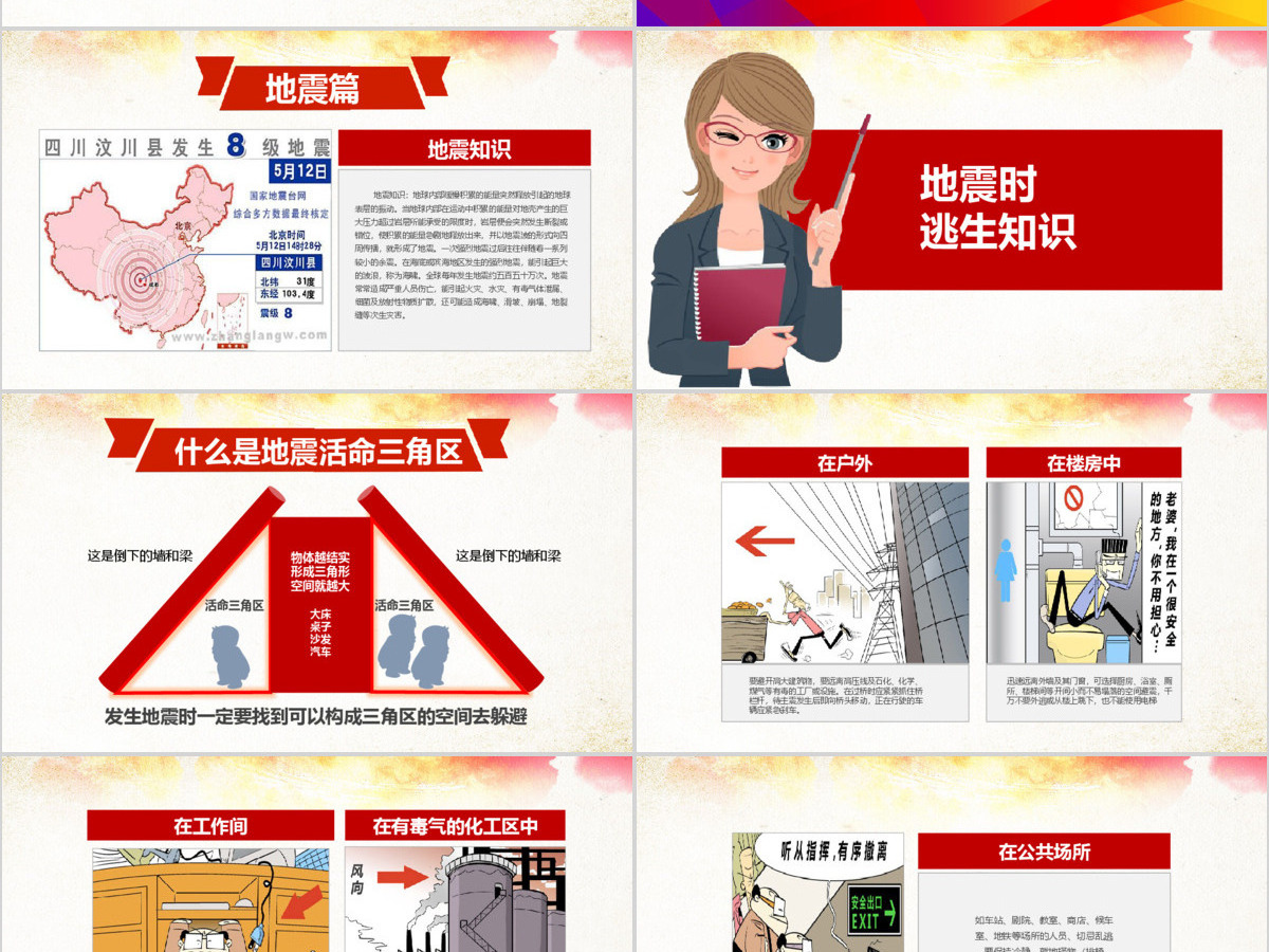 原创512全国防灾减灾日知识活动宣传PPT模板-版权可商用