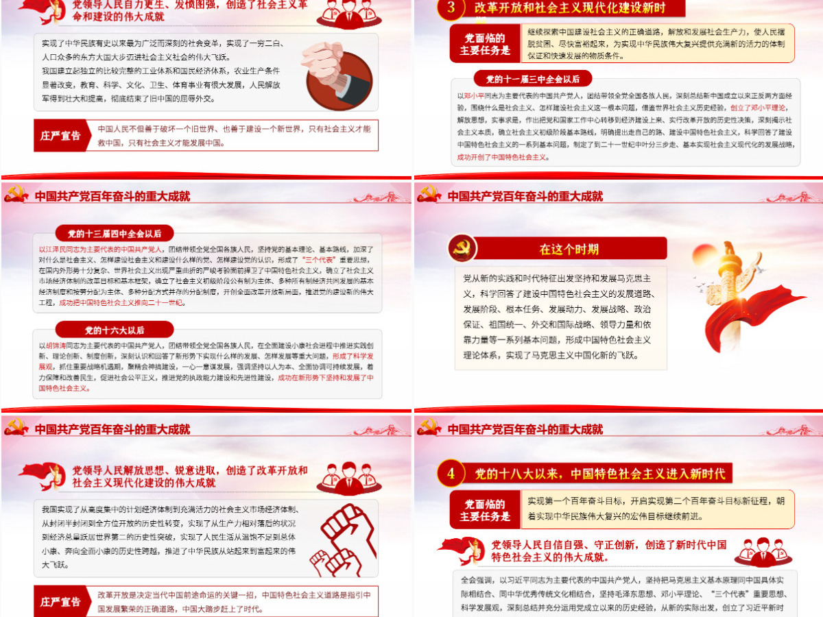 全面总结学习党的百年奋斗重大成就和历史经验简洁风十九届六中全会公报内容介绍党课课件PPT-含讲稿