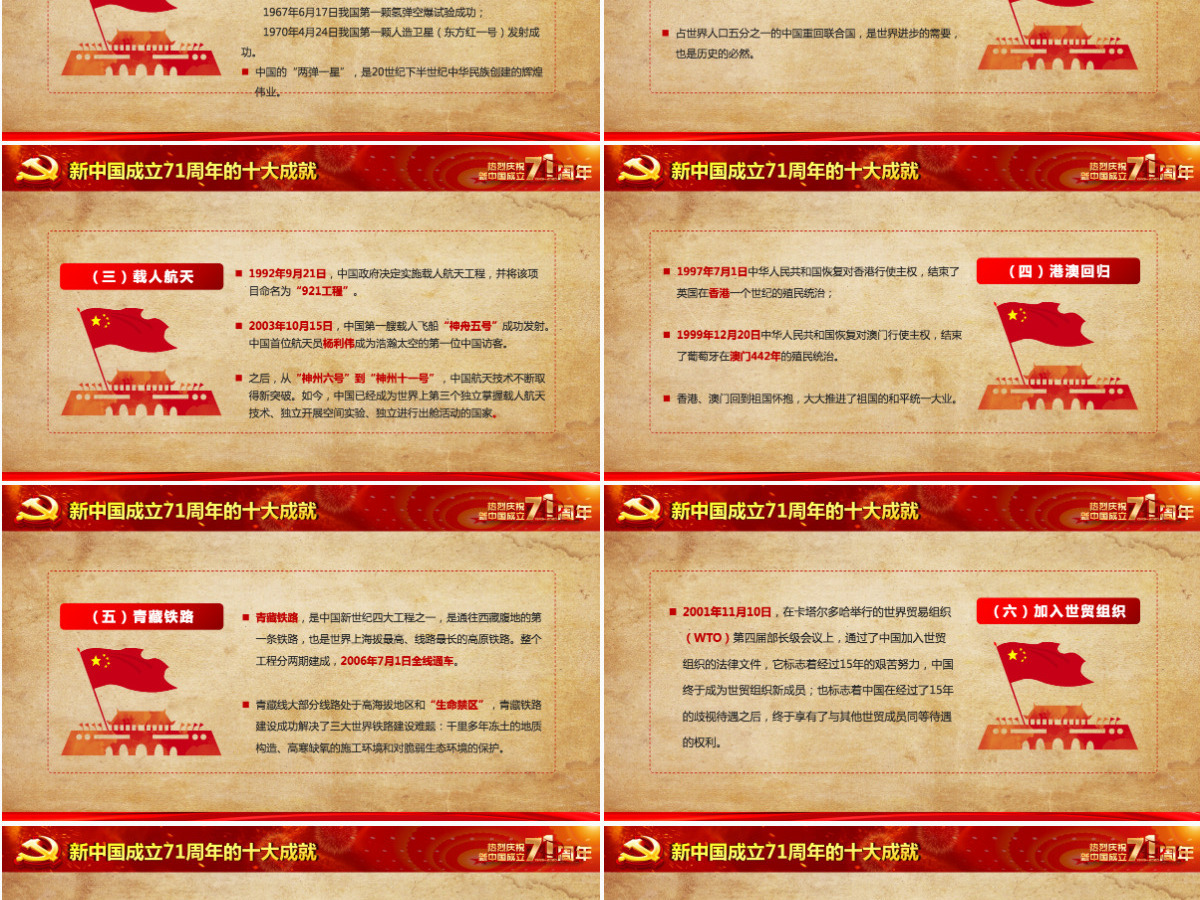 红色喜庆建国71周年壮丽71载国庆节党课PPT课件