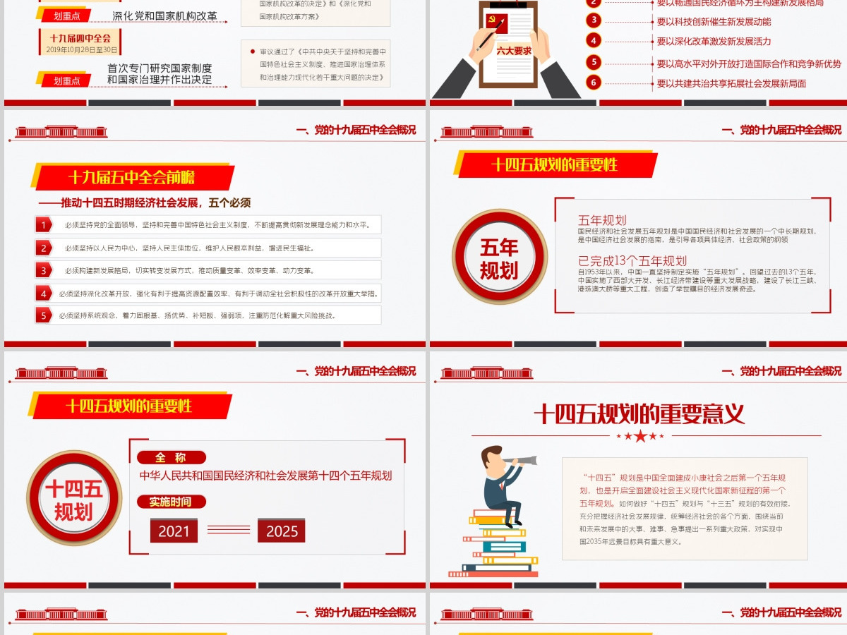 简洁大气十九届五中全会精神解读十四五规划党课PPT-含讲稿