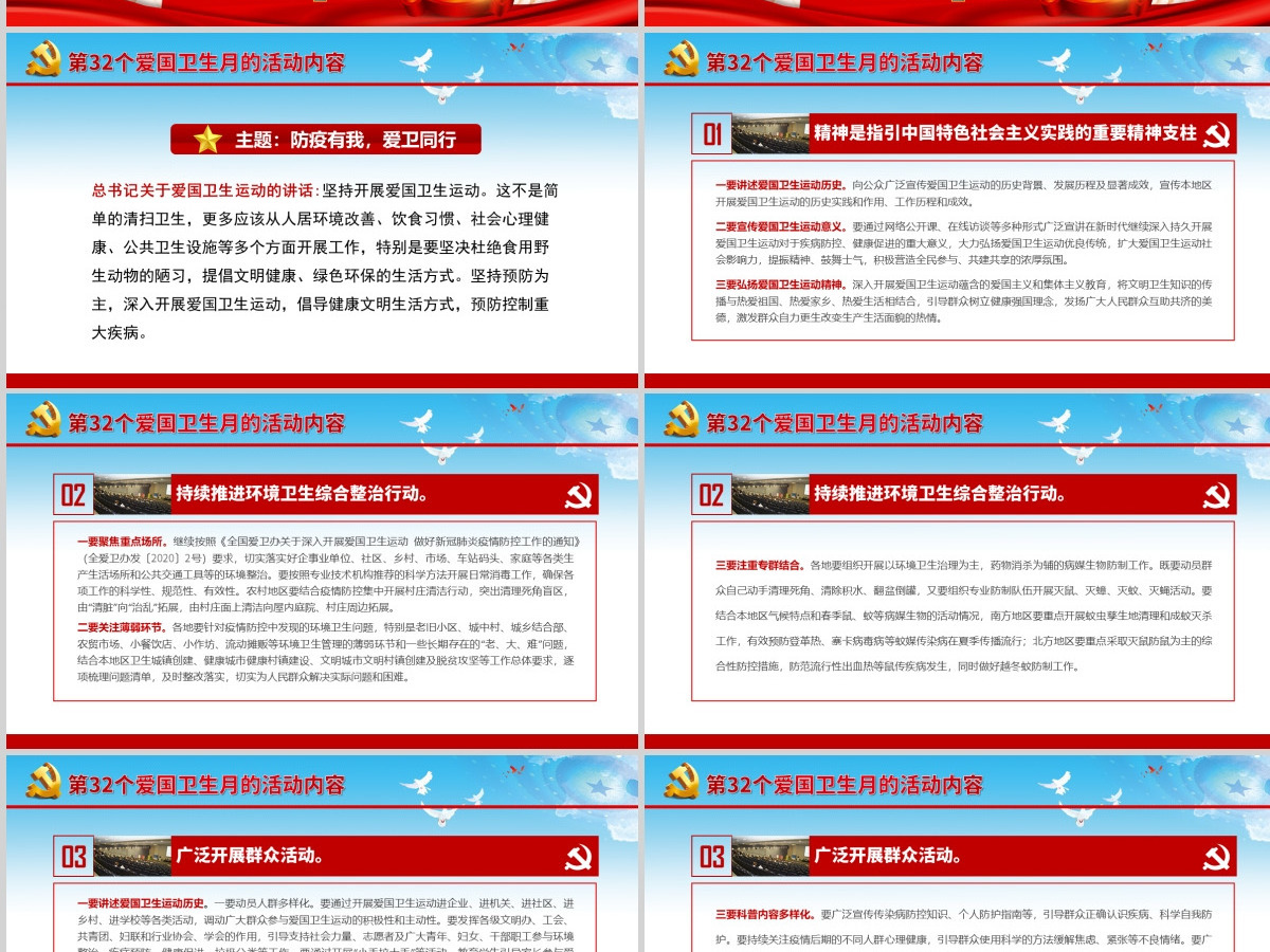 2020年4月第32个爱国卫生月活动防疫有我爱卫同行全面打赢新冠肺炎疫情阻击战党课PPT