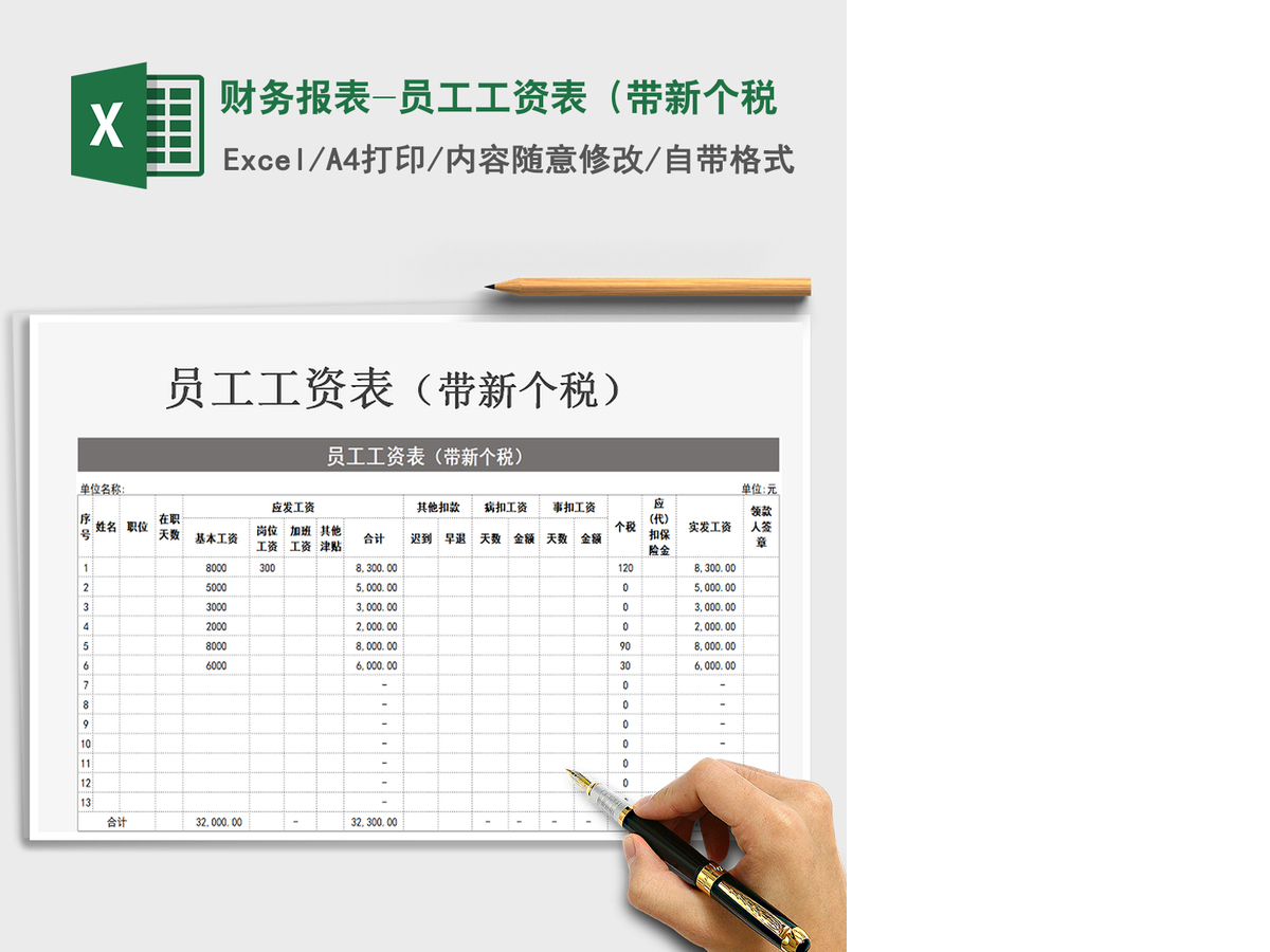 2021年财务报表-员工工资表（带新个税