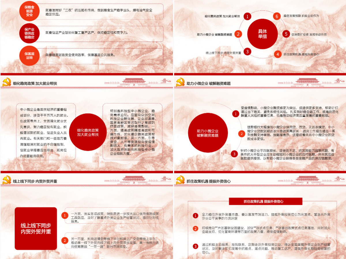 大气红色六稳六保党课学习PPT模板