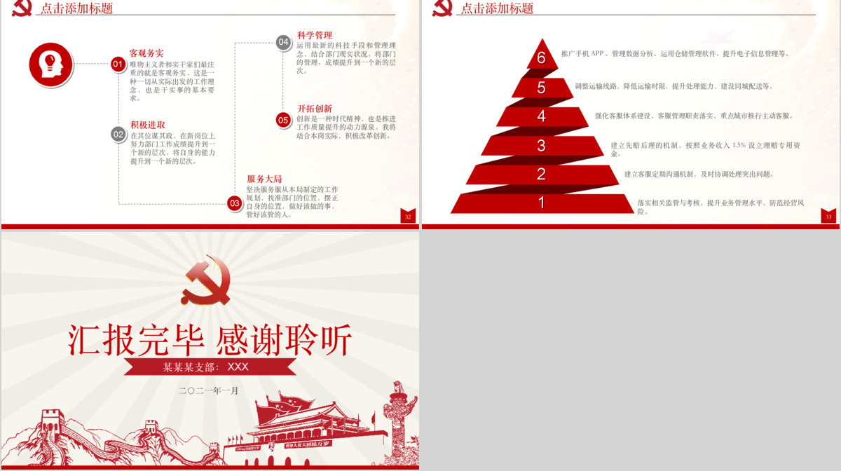 红色长城述职述廉述责报告模板幻灯片