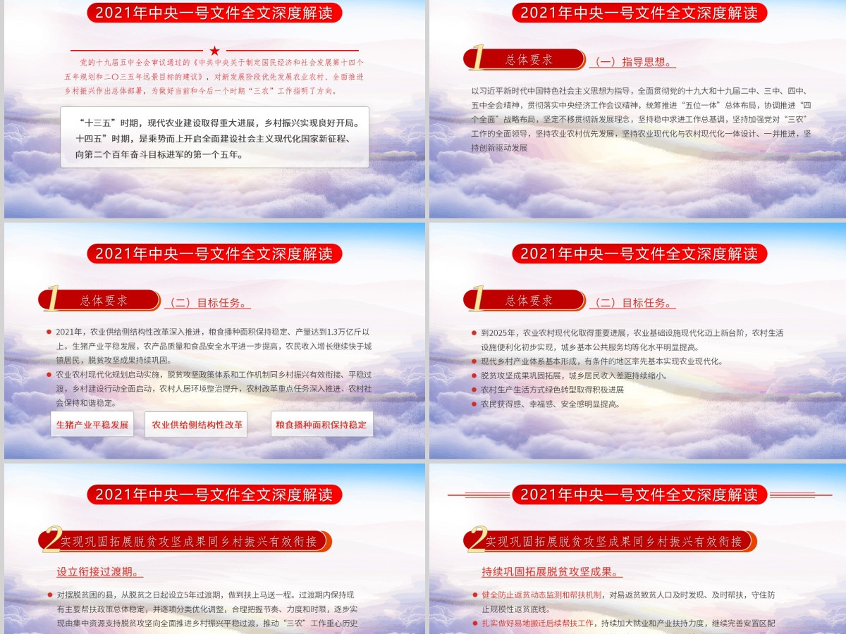 2021年中央一号文件全面推进乡村振兴脱贫攻坚党课PPT