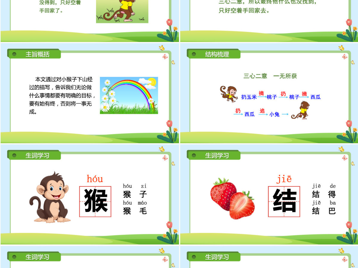 人教版小学一年级语文下册第四章课文：第十八课——小猴子下山（含配套教案）课件PPT