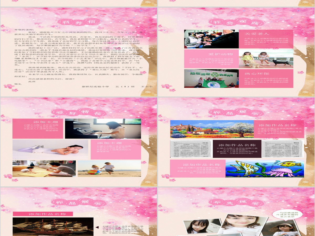 粉色女生毕业升学择校小升初幼升小简历模板